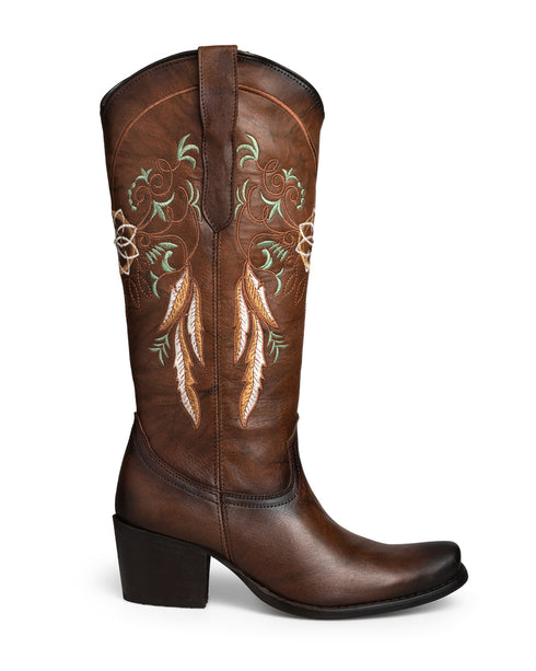 Bota Vaquera Café Grabado Plantas 20150